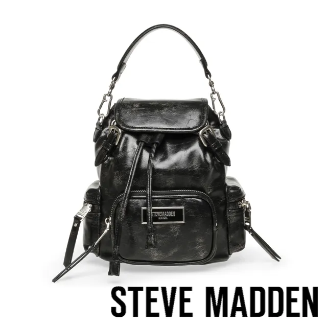 【steve madden】復古皮革抽繩小後背包BDRIFT(黑色)