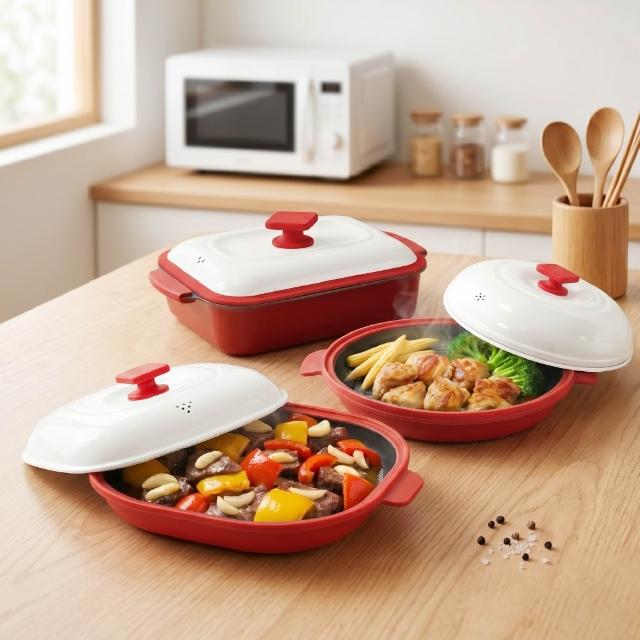 【ONE HOUSE】韓匠微波專用快速料理鍋2件組/日式加大（微波盒 萬用微波盒 多功能炊具 微波爐專用）EC