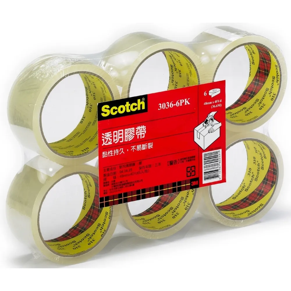 【3M】Scotch 透明封箱膠帶6入