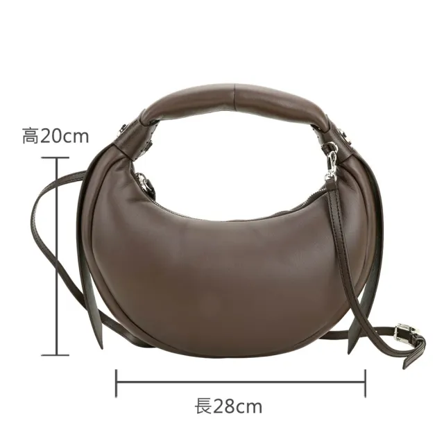 【HOGAN】Bam Bam Hobo 字母鉚釘柔軟澎鬆牛皮手提/斜背半月包(咖啡色)(側背 彎月包)