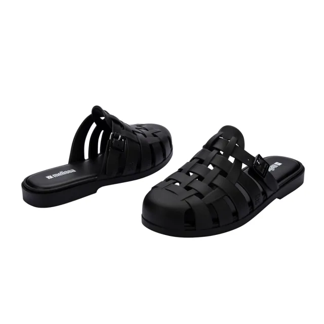 【Melissa】編織圓頭平底穆勒鞋(黑色) 防潑水