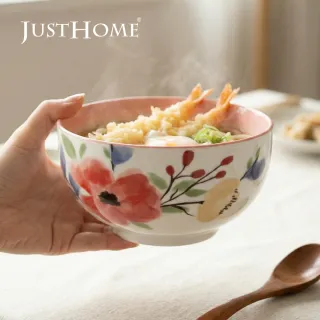 【Just Home】映花陶瓷6吋湯碗700ml(可微波 碗 湯碗 湯缽 麵碗 拉麵碗)
