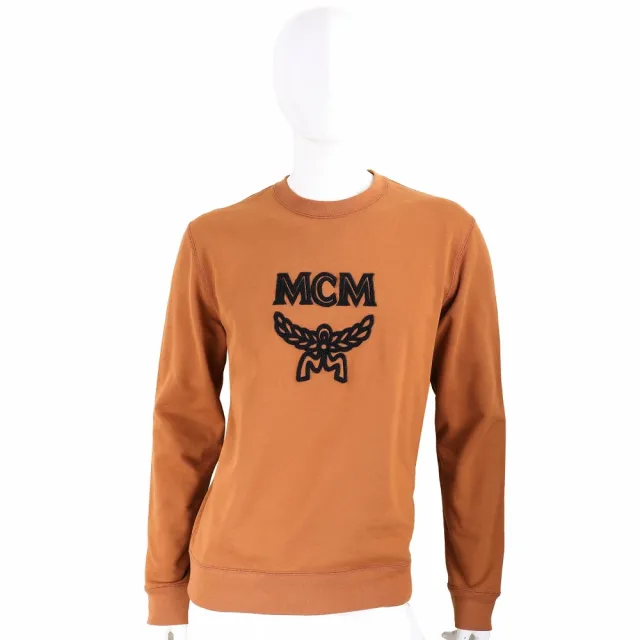 【MCM】簇絨刺繡字母毛圈襯裡純棉棕色長袖運動衫(中性款/男女可穿)(圖騰 精品服飾)