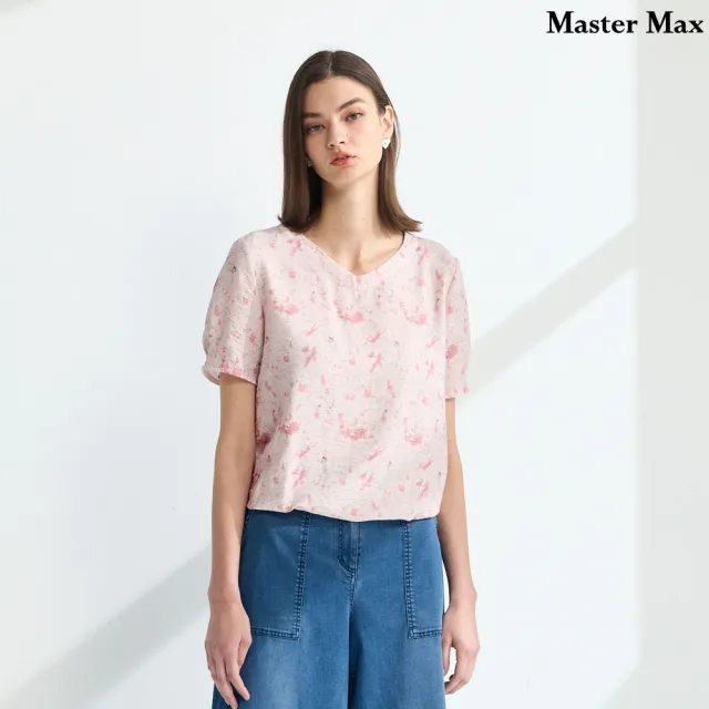 【Master Max】印花皺皺布感亞麻短袖上衣(8617099)