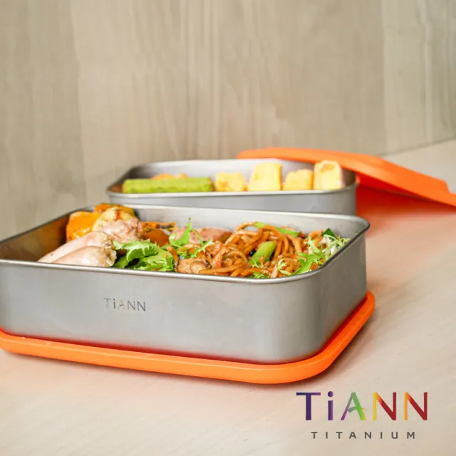 【TiANN 鈦安】1.2L 純鈦多功能 日式便當盒/保鮮盒/料理盒(含矽膠蓋多色可選)