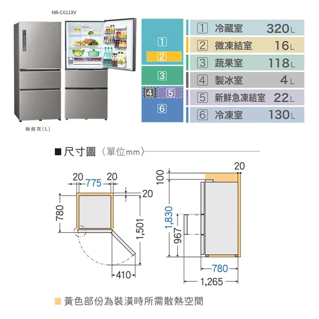 【Panasonic 國際牌】家電快配★610公升新一級能源效率三門變頻冰箱-絲紋灰(NR-C611XV-L)