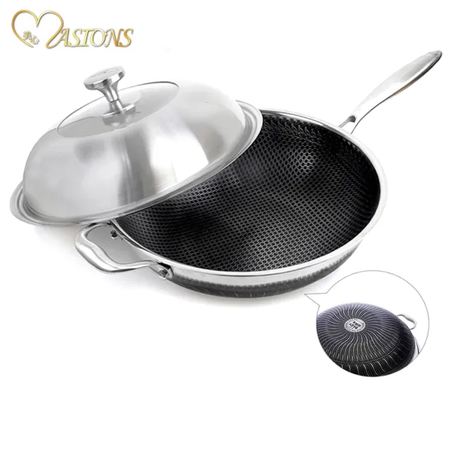 【MASIONS 美心】維多利亞Victoria 皇家316不鏽鋼複合黑晶鍋炒鍋34cm(IH爐 電磁爐適用)