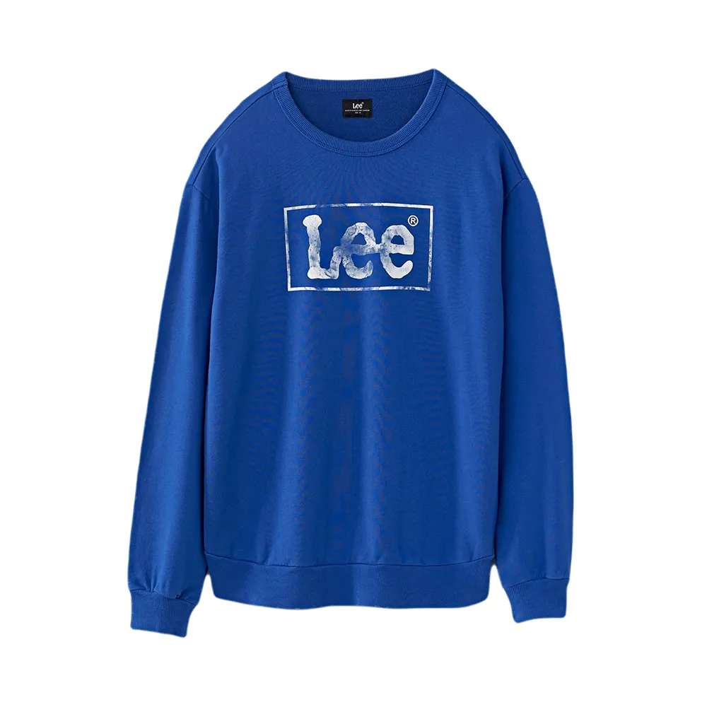 【Lee】男裝 長袖厚T / 長框LOGO印花 青石藍(LL200338052)