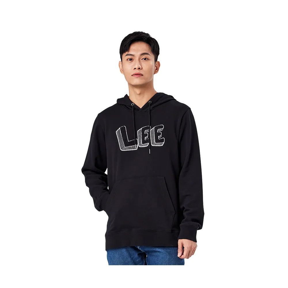 【Lee】男裝 帽T / 立體LOGO 氣質黑 標準版型(LL210336K11)