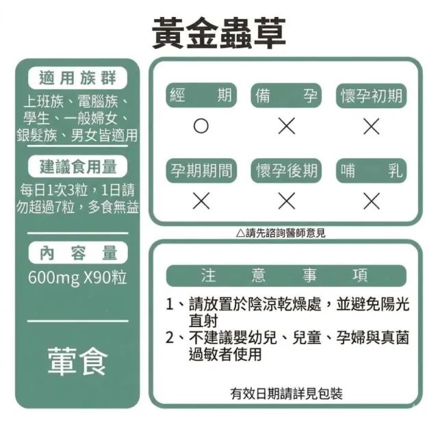【草本之家】黃金蟲草6入組(90粒/入)(蛹蟲草)