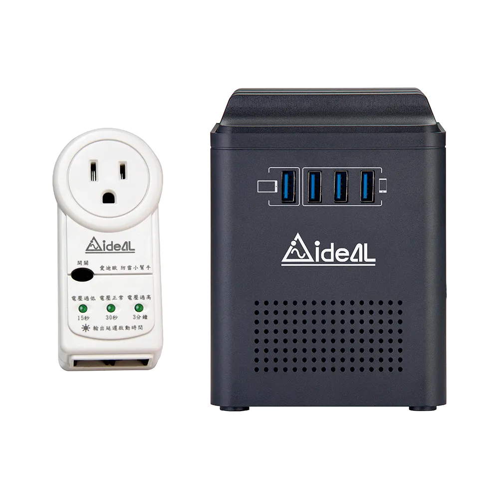 【IDEAL 愛迪歐】*1+1雙組合* 穩壓器 PS-379U-800+電壓保護器 電源鎖-15A(超值組合)