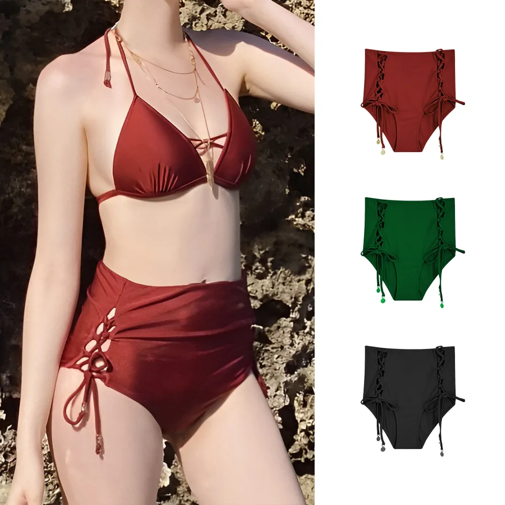 【SeasonsBikini】台灣製黑標-高腰綁帶泳褲組合-011-大尺碼(高腰綁帶泳褲)