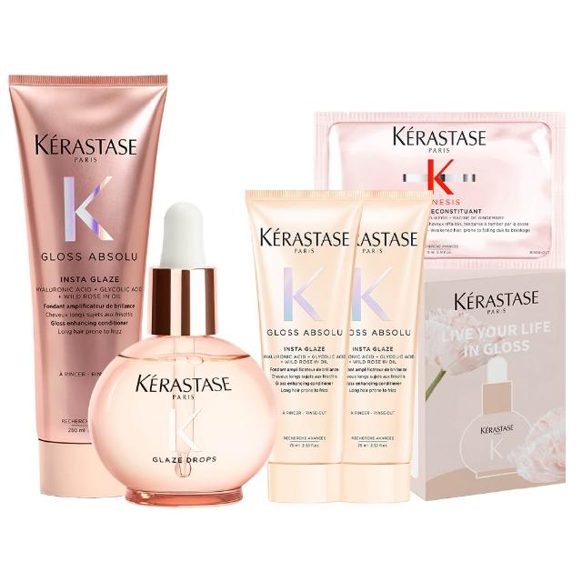 【KERASTASE 巴黎卡詩】釉光香頌玫瑰護髮精油45ml+髮乳250ml(全新上市/小粉球/柔順/抗躁/蓬彈)