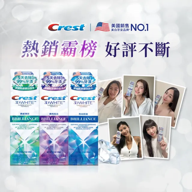 【Crest】好評囤貨組-極致鑽白 美白牙膏110g 12入．牙齒美白(鑽亮炫白/鑽感薄荷/亮白防蛀)