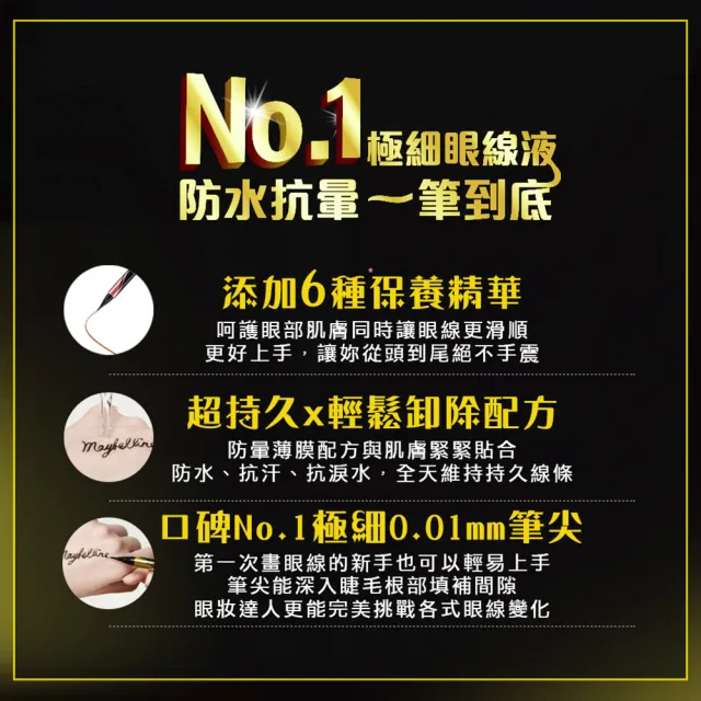 【MAYBELLINE 媚比琳】超激細抗暈眼線液抗手震版_2入組
