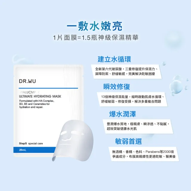 【DR.WU 達爾膚】玻尿酸保濕微導面膜3PCS