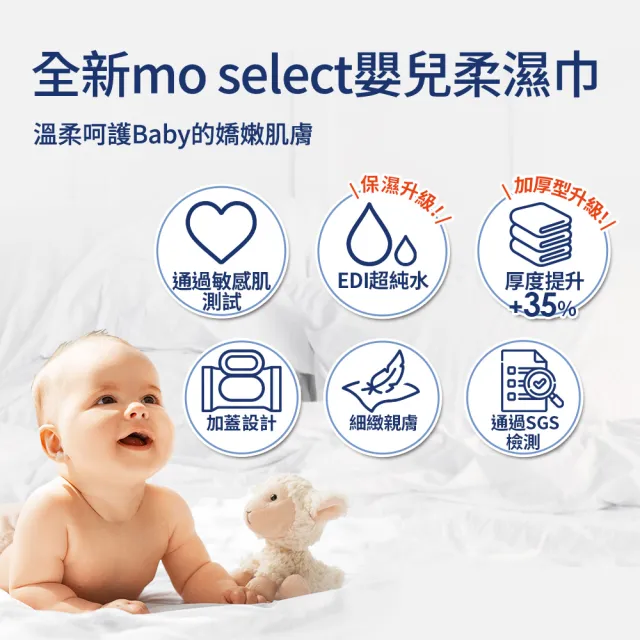 【mo select】加厚型嬰兒柔濕巾附蓋80抽*24入(台灣製、德國皮膚科認證、保濕升級)/mo選