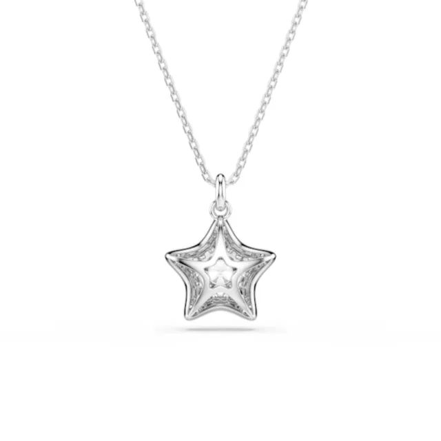 【SWAROVSKI 施華洛世奇】官方直營 Sublima 星星鏈墜 圓形切割 白色 鍍白金色 | 5758393