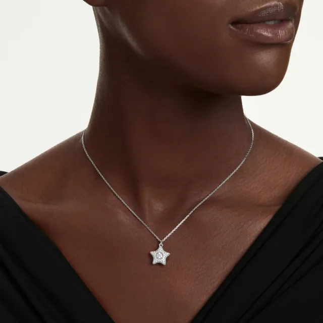【SWAROVSKI 施華洛世奇】官方直營 Sublima 星星鏈墜 圓形切割 白色 鍍白金色 | 5758393