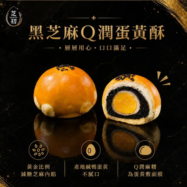 【芝初】2026年黑芝麻Q潤蛋黃酥禮盒x6盒(每盒有黑芝麻Q潤蛋黃酥x6+8倍細高鈣黑芝麻粉200gx1 附送禮提袋)