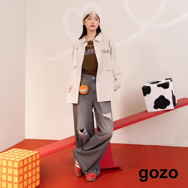 【gozo】PIXAR系列 套牢你胡迪繡花條紋襯衫(粉色/淺卡其)