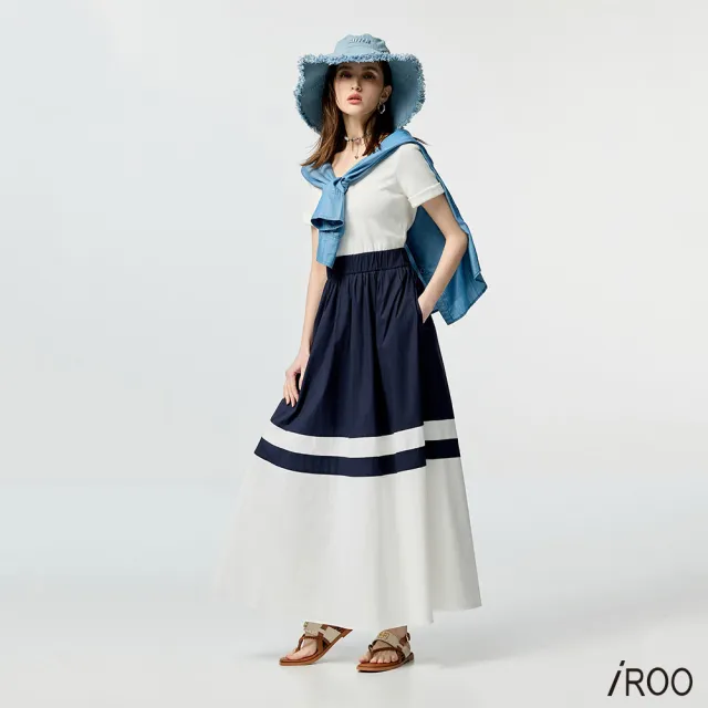 【iROO】大U領經典配條長洋裝