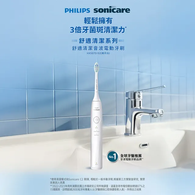 【Philips 飛利浦】HX5070/5071 Sonicare 5系列音波牙刷(2026新品/壓力感應/3種模式/官方直營)