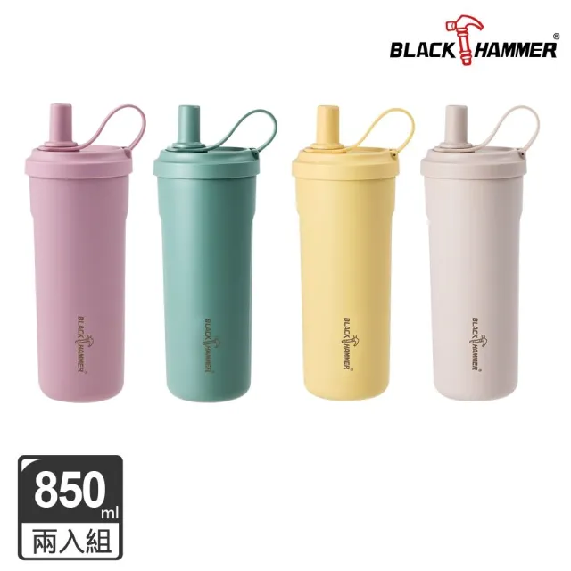 【BLACK HAMMER】鈦芯涼不鏽鋼保溫保冰吸管杯850ML-兩入組 四色任選