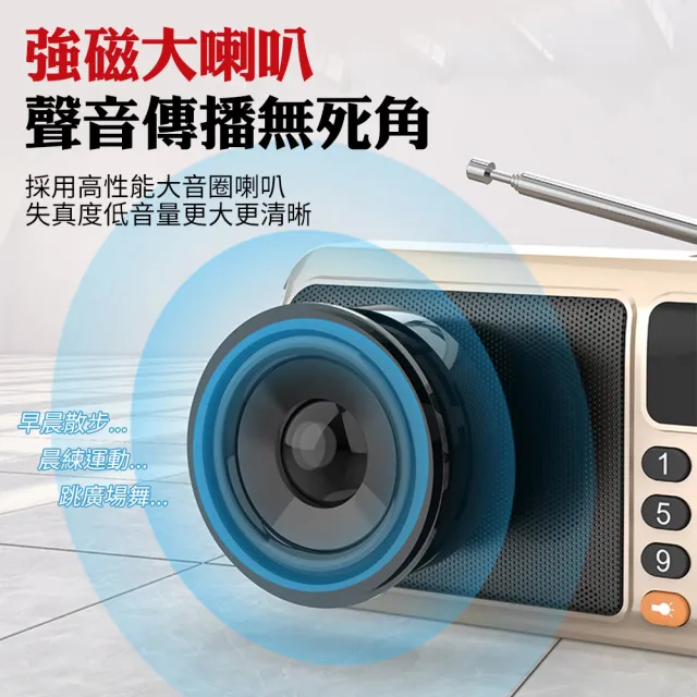 【WANGKE】旺科 老人收音機 送2顆台灣製電池(MP3 FM收音機 藍芽音響 小音箱 大音量播放機 手電筒 父親節)