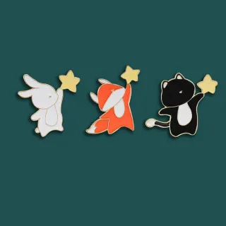 【MISA】卡通徽章 小動物徽章/可愛卡通摘星小動物造型徽章 胸章 胸針(3款任選)
