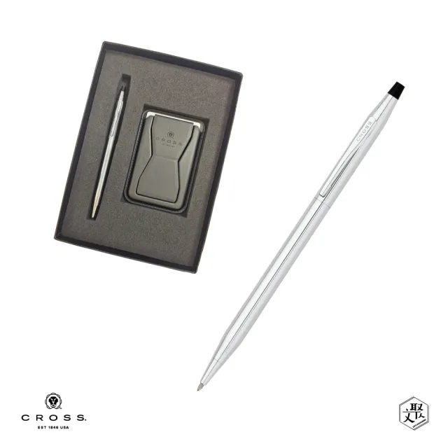 【CROSS】經典世紀系列亮鉻原子筆+磁吸手機夾禮盒 客製化刻字(原廠正貨)