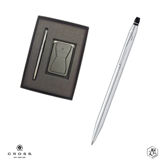 【CROSS】立卡系列亮鉻原子筆+磁吸手機夾禮盒 客製化刻字(原廠正貨)