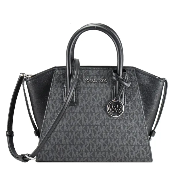 【Michael Kors】新款造型滿版LOGO手提斜背兩用包(黑灰)（其他規格）