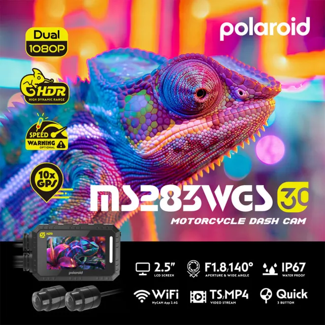 【Polaroid 寶麗來】含到府安裝 MS283WGS機車行車記錄器-含GPS-附32G卡(MS279升級款 新小蜂鷹 行車紀錄器)