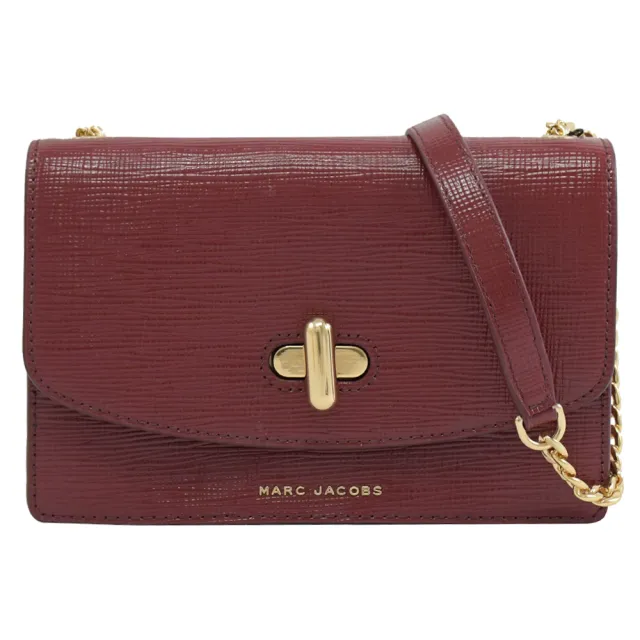 【MARC JACOBS】簡約金屬LOGO鎖釦皮革晚宴包鍊包斜背包(酒紅)