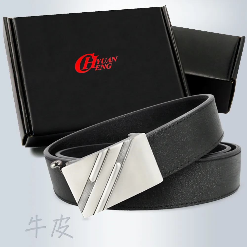 【CH-BELT 銓丞皮帶】真皮 真牛皮-實用牛皮男自動扣功能 紳士皮帶腰帶(黑)