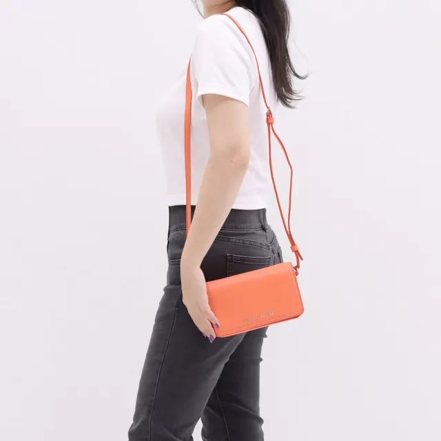 【MARC JACOBS】簡約金屬LOGO全皮革迷你方包單肩包斜背包(橘)