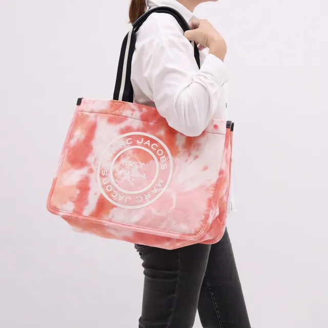 【MARC JACOBS】圓標LOGO渲染帆布肩背大托特包購物包(橘 大)