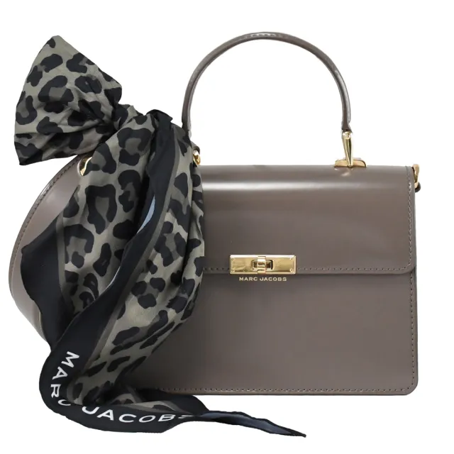 【MARC JACOBS】經典LOGO絲巾裝飾翻蓋手提包兩用包仕女包(灰)