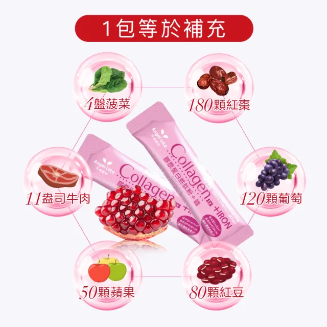 【Angel LaLa 天使娜拉】EX膠原蛋白粉+專利微膠囊鐵x4盒(15包/盒/石榴風味/賴雅妍代言)