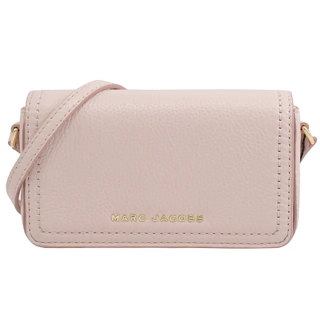 【MARC JACOBS】簡約金屬LOGO全皮革迷你方包單肩包斜背包(粉)