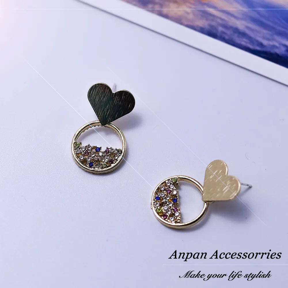 【Anpan】925銀針韓東大門金屬愛心鑲鑽圓圈耳環