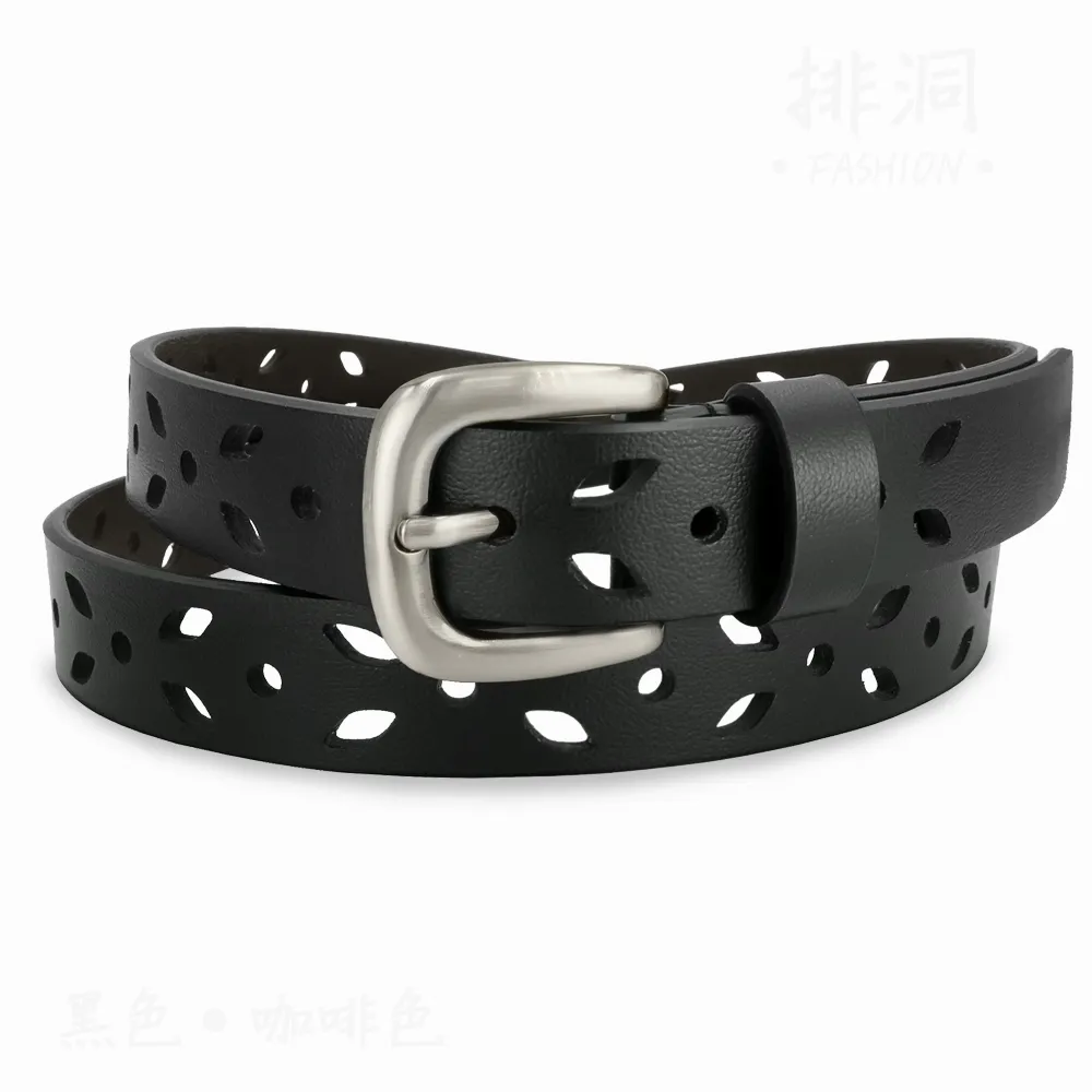 【CH-BELT 銓丞皮帶】流行細版女帶 蝴蝶縷空 百搭女生皮帶腰帶(黑/咖)