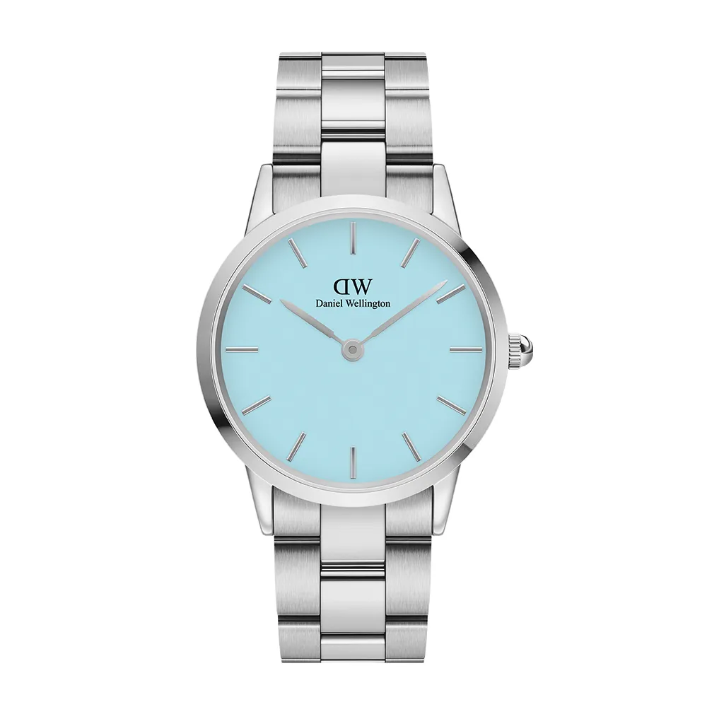 【Daniel Wellington】DW 手錶 Iconic Link Capri 36mm清新藍精鋼錶 粉藍錶盤(DW00100542)