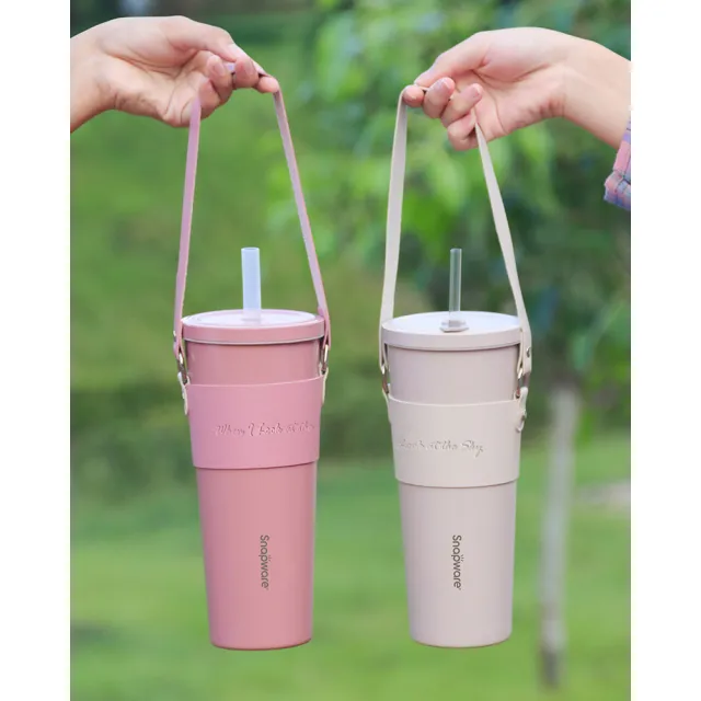 【CorelleBrands 康寧餐具】買1送1 陶瓷不鏽鋼真空保冰保溫吸管杯800ml-附三件吸管組