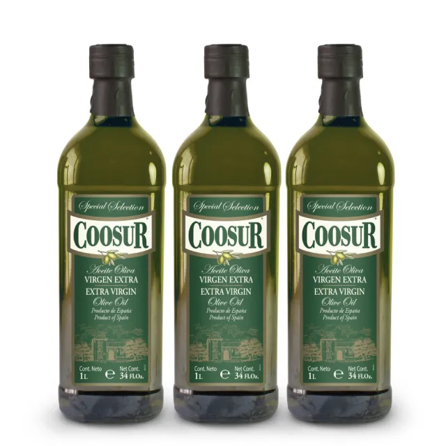 【Coosur 山富】特級初榨橄欖油1000mlx3瓶 玻璃瓶(可生飲/新舊包裝隨機出貨)