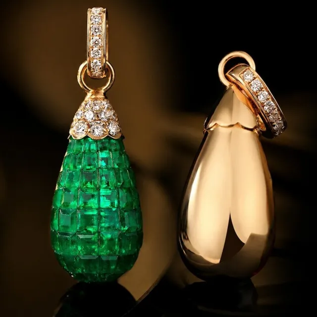 月輝珠寶 1.5克拉頂級天然祖母綠 18K金吊墜 水滴造型 隱密式鑲嵌工藝 圍鑲鑽石 尊榮高貴 送禮首選