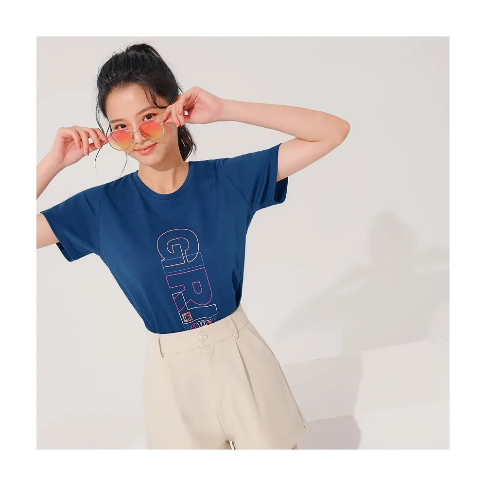 【OB 嚴選】棉質機能快乾情侶款文字設計印花短袖上衣女款 《KL1328》