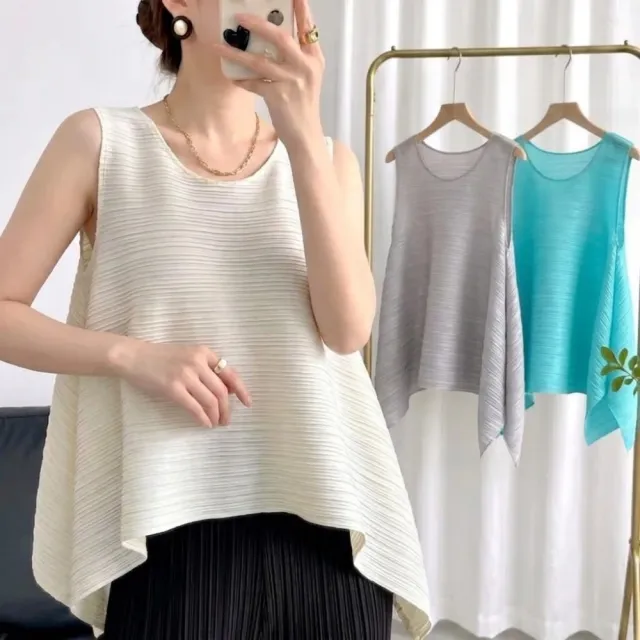 【巴黎精品】三宅風皺褶衣服褶皺上衣(無袖摺衣壓褶無袖寬鬆背心百搭折衣女T恤5色n1jq17)