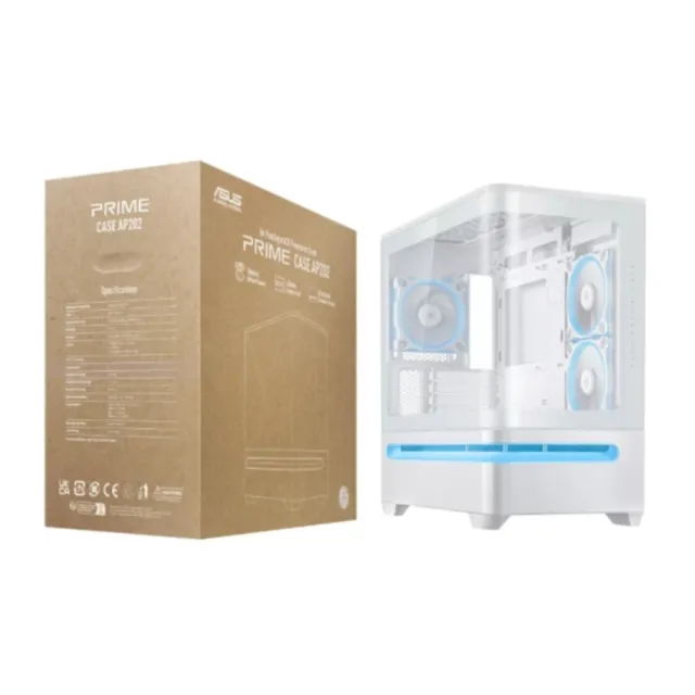【ASUS 華碩】機殼+電源組★Prime AP202 ARGB White Edition 曲面全景玻璃機殼 白色+Prime 750W銅牌